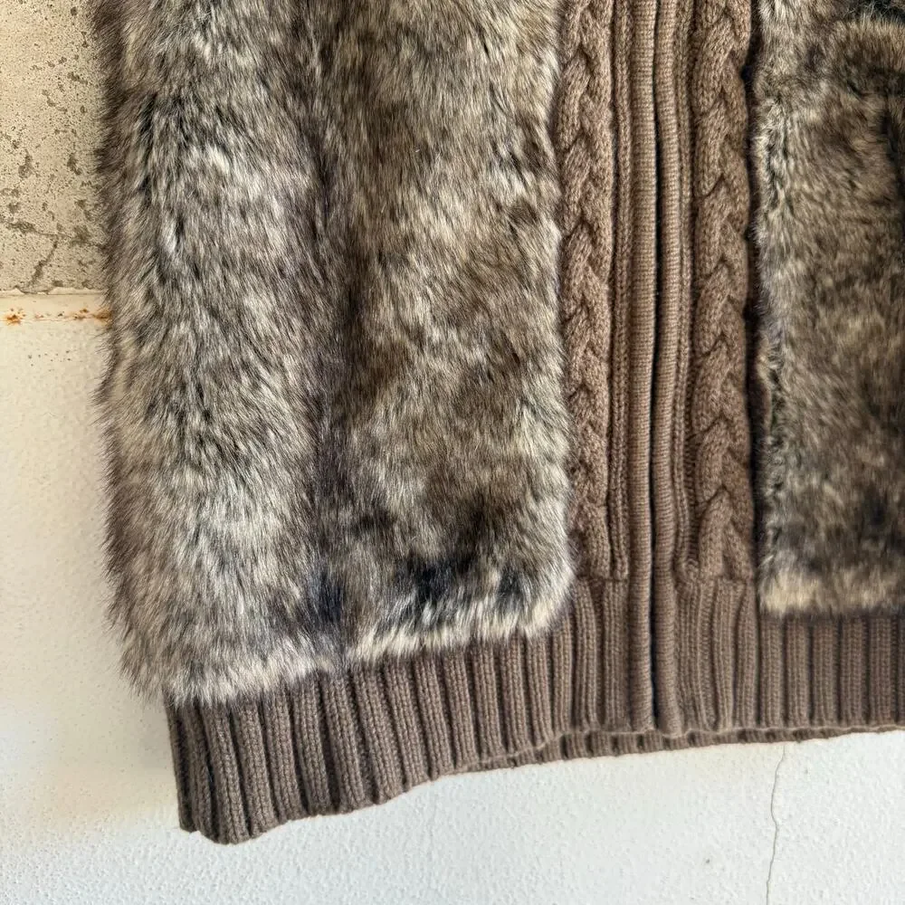 Faux Fur‎ Sweater Vest Tribal Womens M Cable Knit Mock Neck Cabincore Apres Ski - Picture 2 of 6